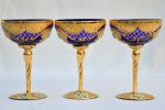 Collection of 3 cobalt blue hand-painted Italian prosecco glasses - early 20th-century 6¾  Online