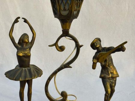 Mid century Italian bronze and alabaster lamp - dancing girl and musician boy Hot on Sale