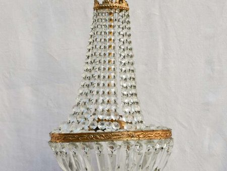 Mid century balloon-shaped semi-crystal and brass chandelier 27½  on Sale