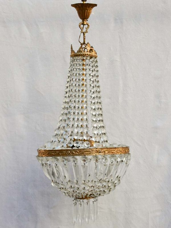 Mid century balloon-shaped semi-crystal and brass chandelier 27½  on Sale