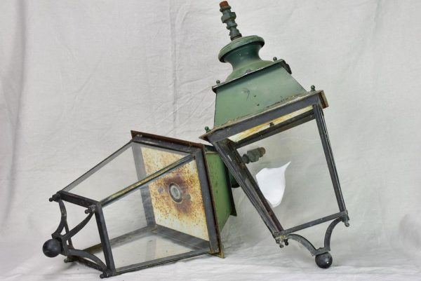 Pair of very large antique French lanterns with black and green patina Cheap