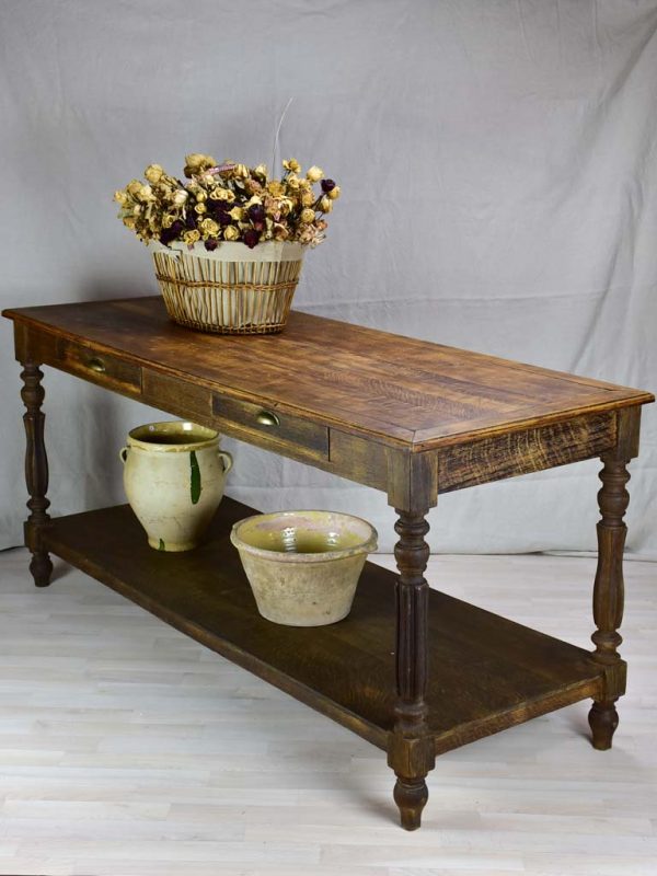 Antique French oak drapery table 70¾  x  27½  For Cheap