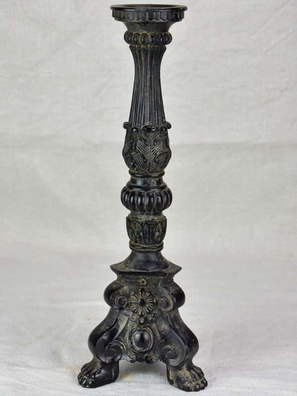 Antique candlestick with black paint finish 15¼  For Cheap