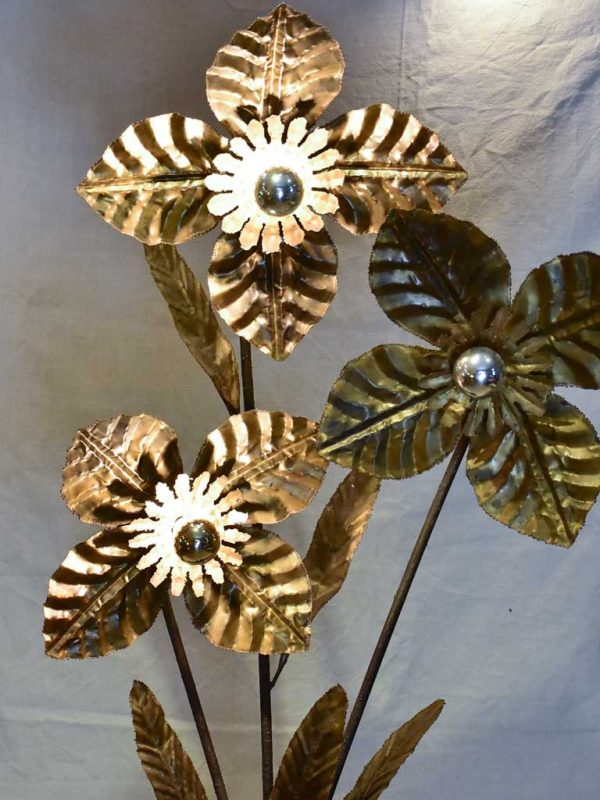 Very large vintage lamp with three large brass flowers 52¼  For Sale