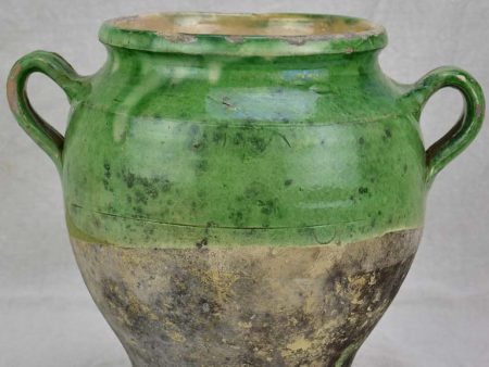 Antique French confit pot half green glaze 10¼  For Discount