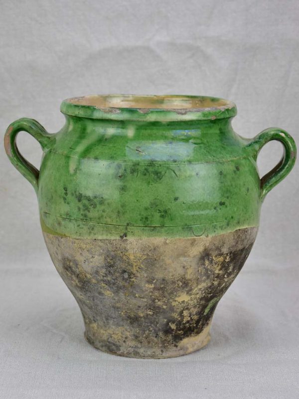 Antique French confit pot half green glaze 10¼  For Discount