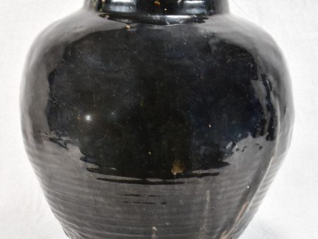 Large decorative antique pot with black glaze and ribbed base 14½  Discount