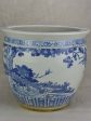 Mid-century blue and white Chinoiserie flower pot 14¼  on Sale