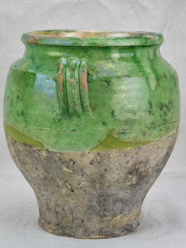 Antique French confit pot half green glaze 10¼  For Discount