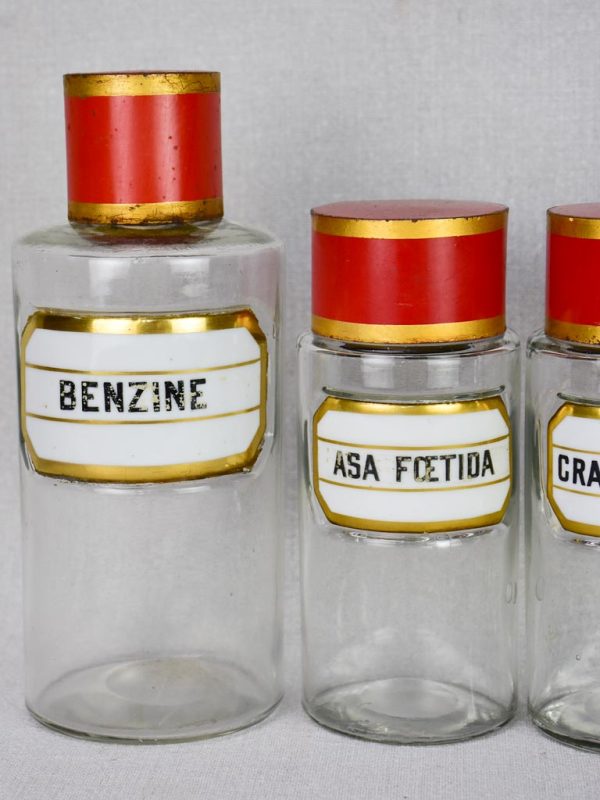 Collection of 6 French apothecary jars with porcelain labels - late 19th century For Sale