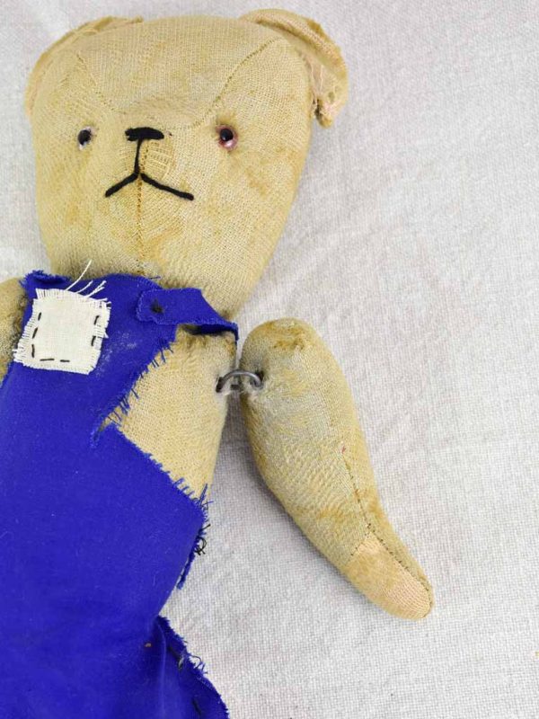 Antique French teddy bear with blue overalls Discount