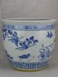 Mid-century blue and white Chinoiserie flower pot 14¼  on Sale