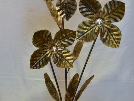 Very large vintage lamp with three large brass flowers 52¼  For Sale