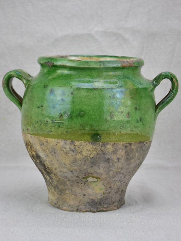 Antique French confit pot half green glaze 10¼  For Discount