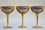 Collection of 3 cobalt blue hand-painted Italian prosecco glasses - early 20th-century 6¾  Online