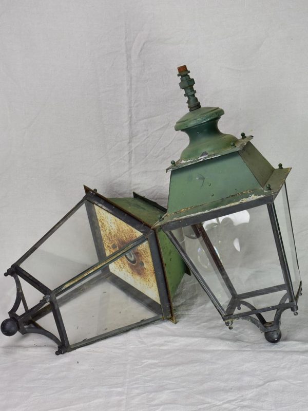 Pair of very large antique French lanterns with black and green patina Cheap