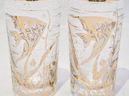 Set of six 1970 s glass tumblers decorated with gold fish Online now