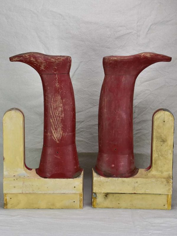 Large antique French wooden boot molds - red Sale