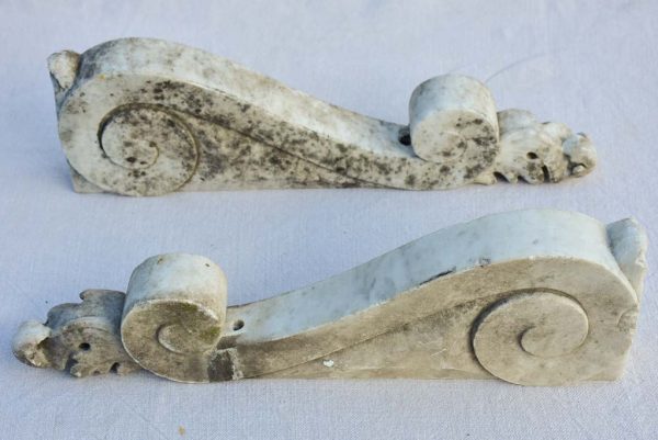 Pair of salvaged antique Italian Carrara marble elements 15¾  Online Sale