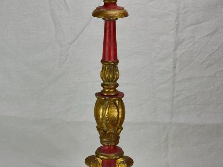 Large antique French candlestick lamp base with claw feet - red and gold 29½  Cheap