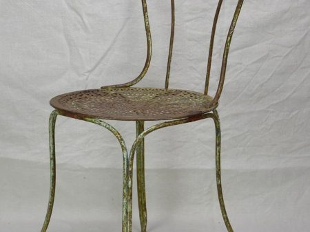 RESERVED Antique French garden chair with perforated seat and timeworn patina For Discount