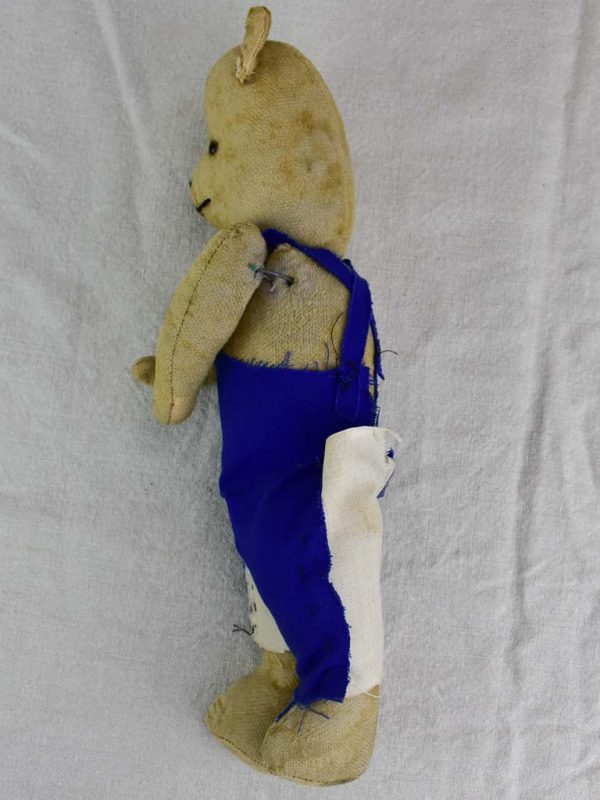 Antique French teddy bear with blue overalls Discount