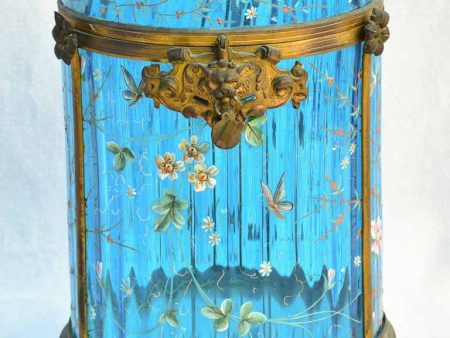 Large 19th Century Italian biscuit jar  with hand-painted blue glass 13½  Online Hot Sale