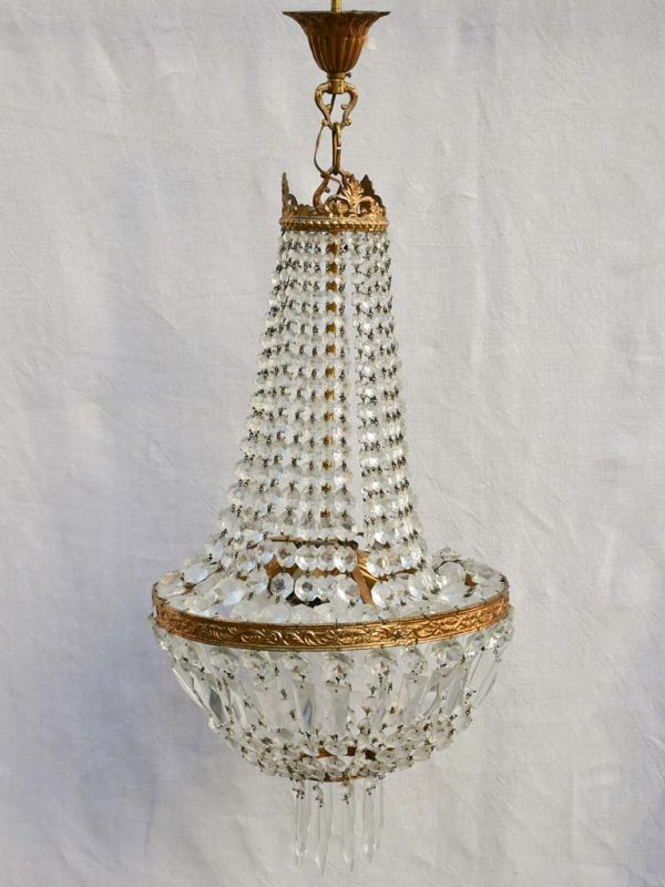 Mid century balloon-shaped semi-crystal and brass chandelier 27½  on Sale