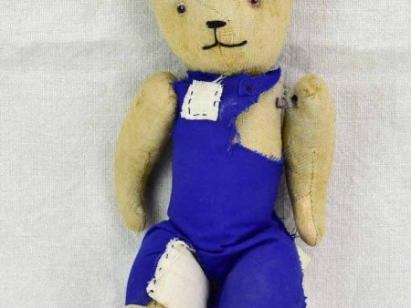 Antique French teddy bear with blue overalls Discount