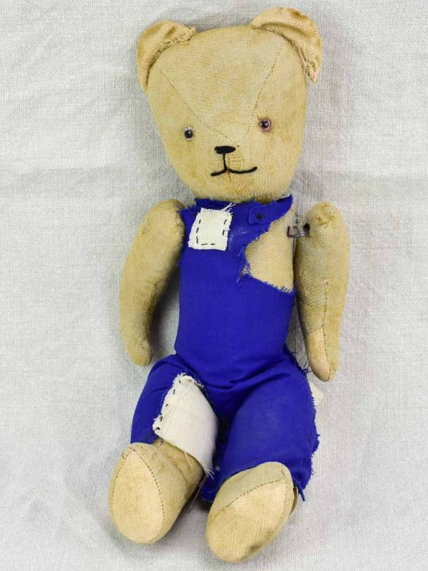 Antique French teddy bear with blue overalls Discount