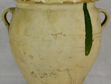 Large antique French confit pot with green splash 13  Online now