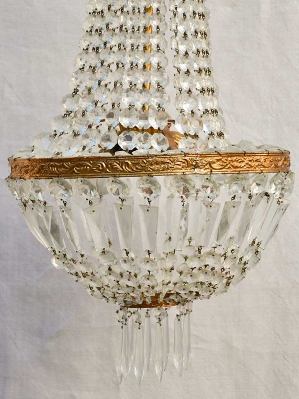 Mid century balloon-shaped semi-crystal and brass chandelier 27½  on Sale