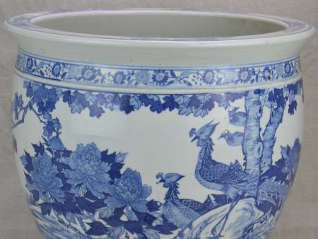 Mid-century blue and white Chinoiserie flower pot 14¼  on Sale