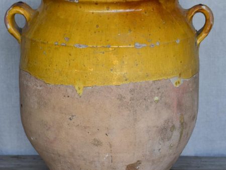 Very large antique French confit pot with yellow glaze 14¼  For Discount