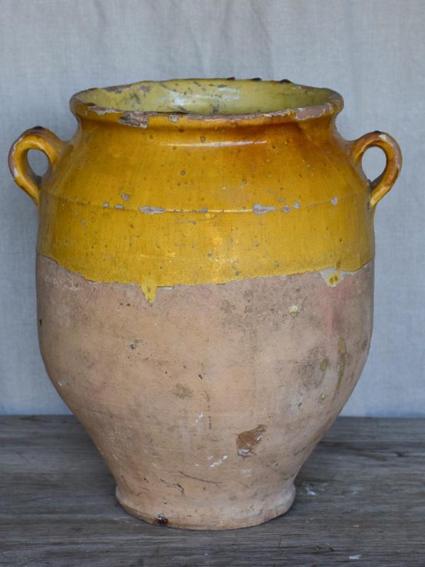 Very large antique French confit pot with yellow glaze 14¼  For Discount