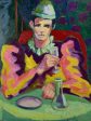 20th Century oil on canvas - Clown drinking at a table - Anna Costa 28¾  x 36¼  Hot on Sale