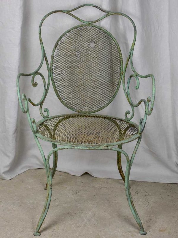 Antique French garden armchair with green patina on Sale