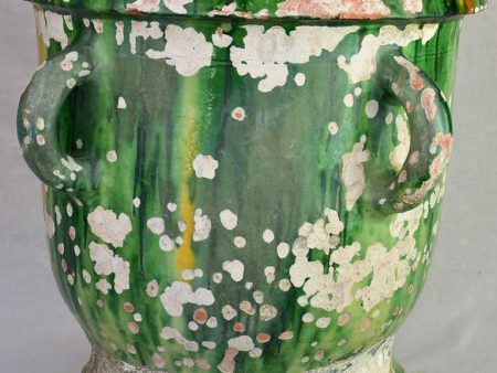 19th century French planter from Castelnaudary with green glaze four handles on Sale