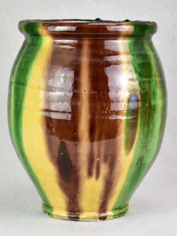 Antique French confit pot with yellow and brown glaze 11   Online