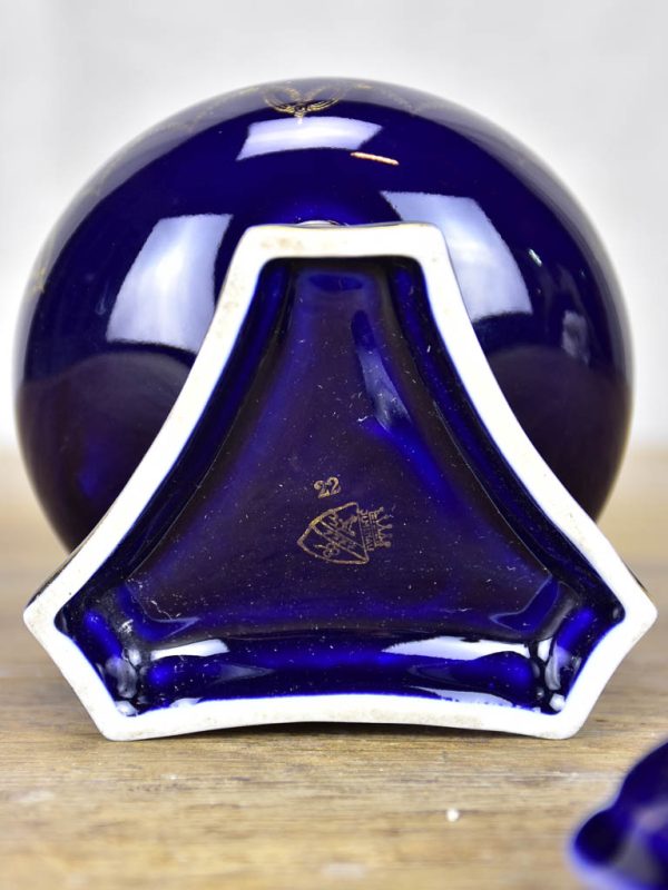 Cobalt blue Sèvres porcelain sugar bowl Online now