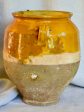 Antique French confit pot with ocher glaze 10¼  Fashion