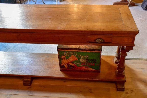 Antique French oak drapery table from a silk boutique Supply