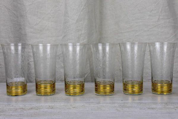 6 engraved antique orangeade glasses with gold stripes Cheap