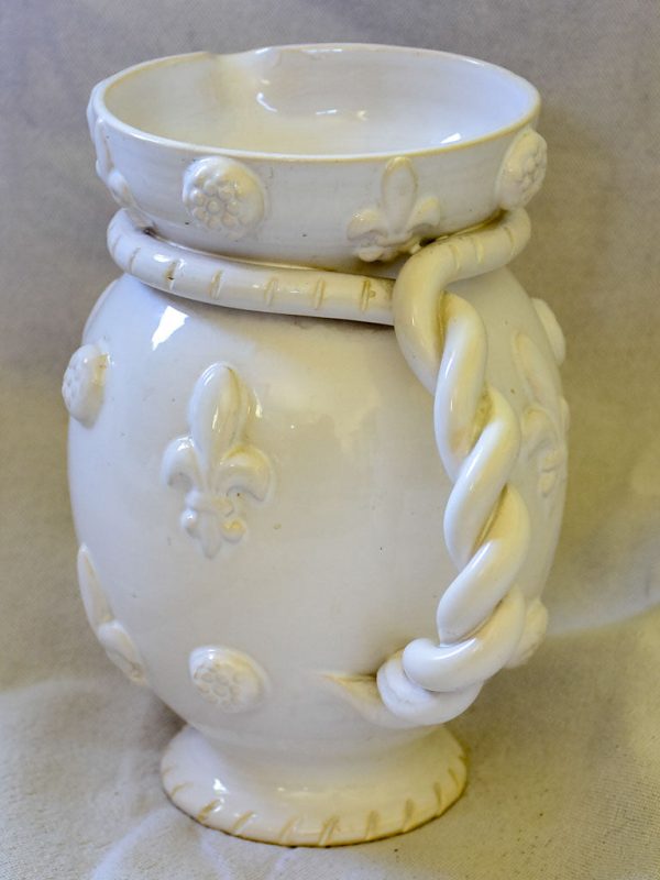 1960 s Émile Tessier white ceramic pitcher with fleur de lys on Sale