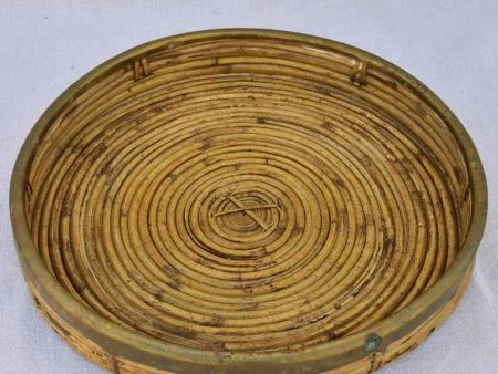 Vintage bamboo and brass round tray 15  Online Sale