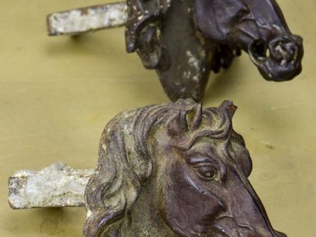 Pair of antique French cast iron horse heads Sale