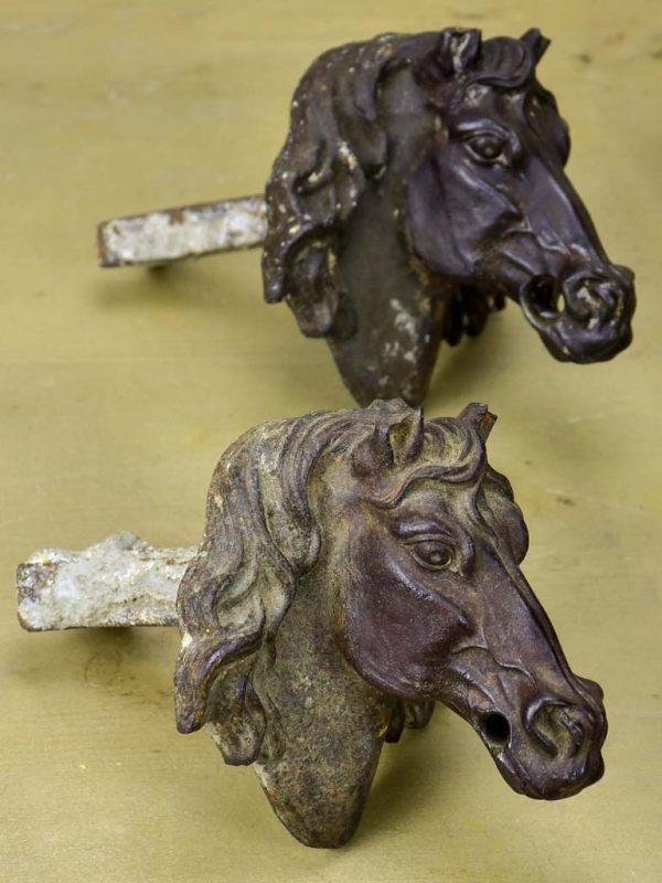 Pair of antique French cast iron horse heads Sale