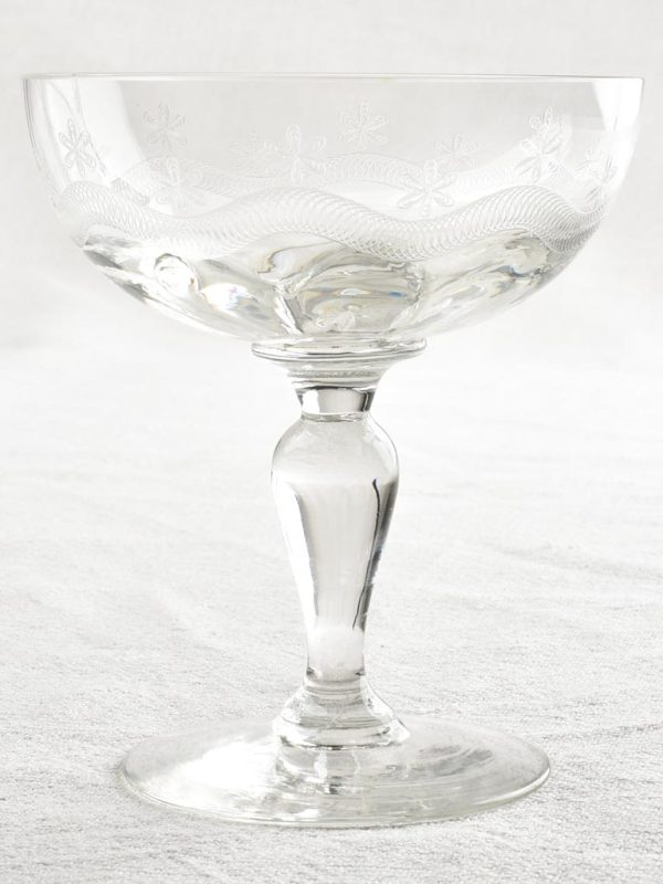 Collection of seven mid century champagne coupe glasses on Sale