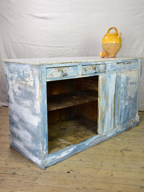 Rare antique French baker s counter with marble top and original patina 63  x 63  x 35½  Online