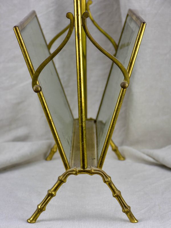 Magazine stand (Maison Bagues) bamboo & smoke glass (1970s) Online now